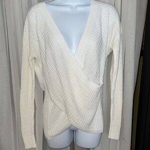 Express White V-Neck Sweater with Wrap Design